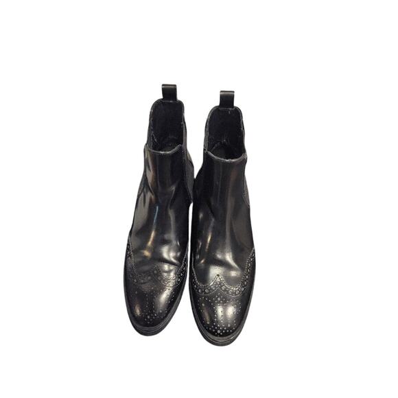 Massimo Dutti Leather Ankle Boots Oxford Women's Sz 8/39 Black Brogue Wingtip - Picture 8 of 12